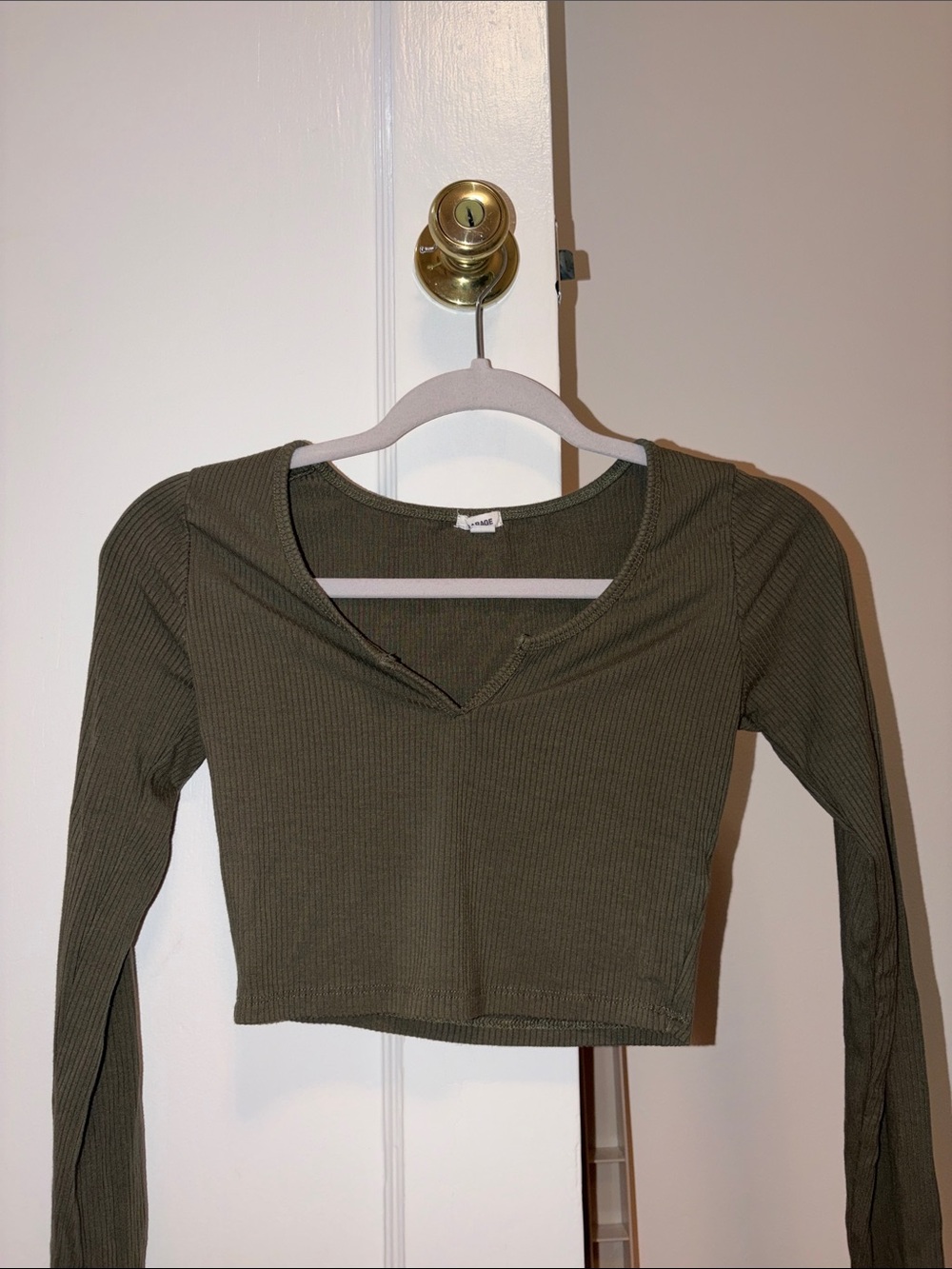 Olive Green Long Sleeve Crop Top